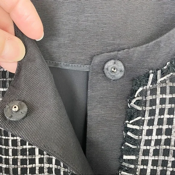 LAFAYETTE 148 NEW YORK Black Textured Tweed Grid Fringe Blazer Jacket 14 office - Picture 11 of 16